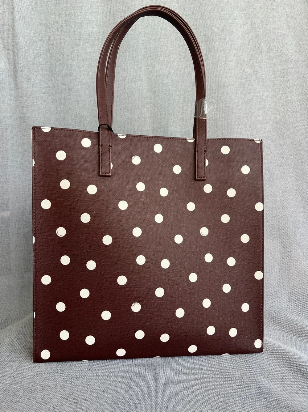TED BAKER London Icon Polka Dot Saffiano tote shopper brown / cream NWT